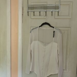 NWT Abercrombie & Fitch Cream Corset Half Mesh Bodysuit XL
